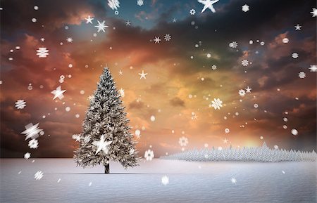 Composite image of fir trees in snowy landscape with snow falling Stock Photo - Budget Royalty-Free & Subscription, Code: 400-07755276