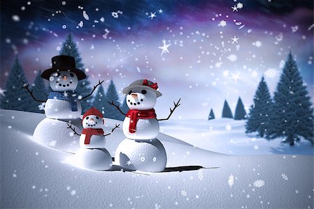 family with snowman - Composite image of snowman family against aurora night sky in purple Stock Photo - Budget Royalty-Free & Subscription, Code: 400-07755357