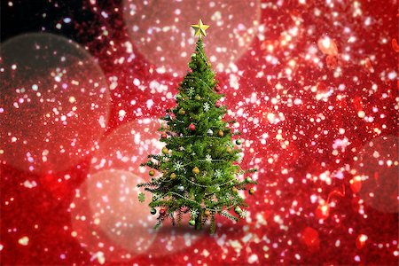 Christmas tree on white background against white snow and stars on red Stock Photo - Budget Royalty-Free & Subscription, Code: 400-07755494
