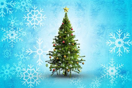 Christmas tree on white background against blue snow flake pattern design Stock Photo - Budget Royalty-Free & Subscription, Code: 400-07755496