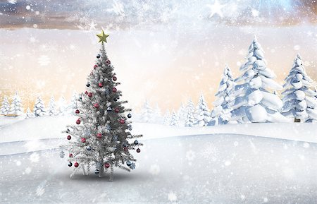 simsearch:400-07755560,k - Christmas tree against snowy landscape with fir trees Stock Photo - Budget Royalty-Free & Subscription, Code: 400-07755760