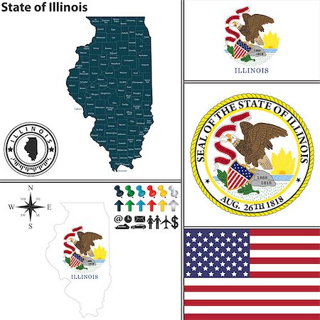 sateda (artist) - Vector set of Illinois state with flag and icons on white background Foto de stock - Super Valor sin royalties y Suscripción, Código: 400-07756067