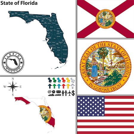 simsearch:400-07795478,k - Vector set of Florida state with flag and icons on white background Stock Photo - Budget Royalty-Free & Subscription, Code: 400-07756063