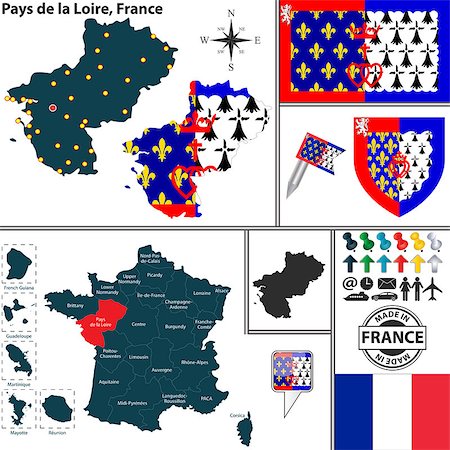 simsearch:400-07756064,k - Vector map of state Pays de la Loire with coat of arms and location on France map Stock Photo - Budget Royalty-Free & Subscription, Code: 400-07756077