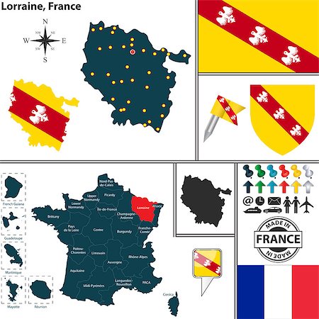 simsearch:400-07756064,k - Vector map of state Lorraine with coat of arms and location on France map Stock Photo - Budget Royalty-Free & Subscription, Code: 400-07756070