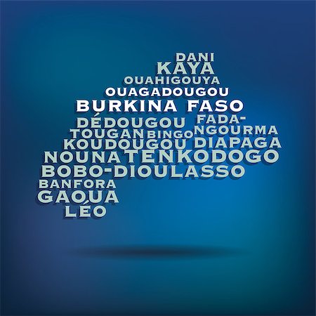 Burkina Faso map made with name of cities - vector illustration Stock Photo - Budget Royalty-Free & Subscription, Code: 400-07756120