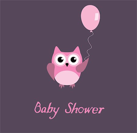 vector baby shower card with owl holding a balloon Stock Photo - Budget Royalty-Free & Subscription, Code: 400-07756660