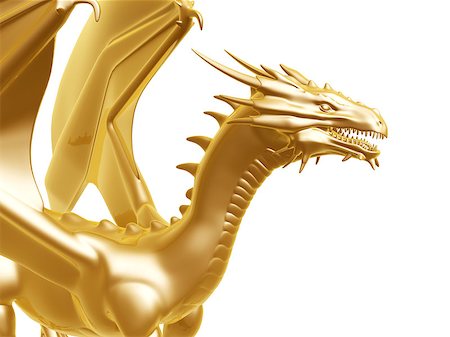 dragon head - golden fire dragon isolated on white background Stock Photo - Budget Royalty-Free & Subscription, Code: 400-07756698