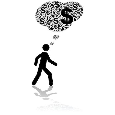 simsearch:400-05248280,k - Concept illustration showing a person walking and thinking only about money Foto de stock - Super Valor sin royalties y Suscripción, Código: 400-07756776