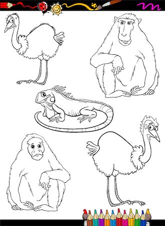simsearch:400-07632697,k - Coloring Book or Page Cartoon Illustration of Black and White Wild Animals Set for Children Stockbilder - Microstock & Abonnement, Bildnummer: 400-07756951