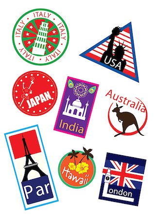 sticker - World country travel landmark set Stock Photo - Budget Royalty-Free & Subscription, Code: 400-07757025