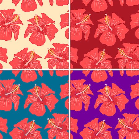 Set vector seamless patterns with hibiscus Stock Photo - Budget Royalty-Free & Subscription, Code: 400-07757114