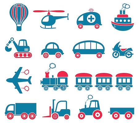 simsearch:400-08134329,k - Blue and red cute vector transport icons collection Stock Photo - Budget Royalty-Free & Subscription, Code: 400-07757136