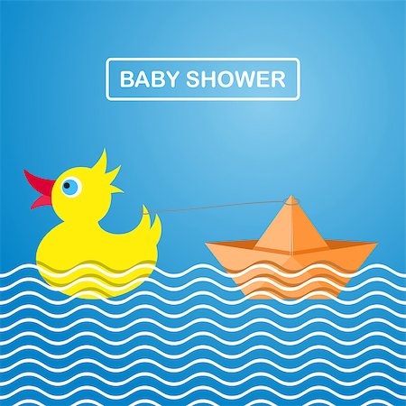 scrapbook for birthday - Cute baby invitation card with duck and boat Stock Photo - Budget Royalty-Free & Subscription, Code: 400-07757143