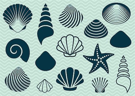 simsearch:400-07553606,k - Set of various sea shells and starfish silhouettes Stock Photo - Budget Royalty-Free & Subscription, Code: 400-07757151