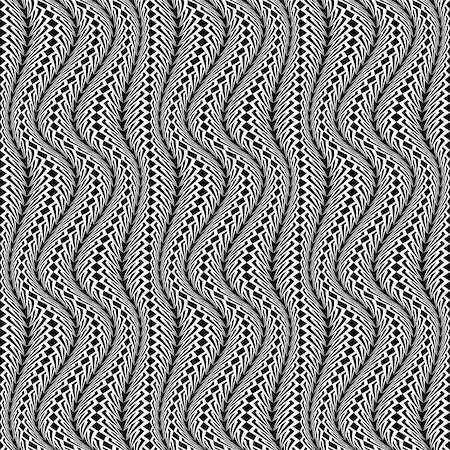 simsearch:400-07990307,k - Design seamless monochrome stripy pattern. Abstract warped textured background. Vector art Foto de stock - Super Valor sin royalties y Suscripción, Código: 400-07757214
