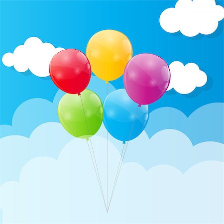 Color Glossy Balloons Against Blu Sky Background Vector Illustration. EPS10 Foto de stock - Royalty-Free Super Valor e Assinatura, Número: 400-07757377