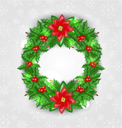 simsearch:400-08113383,k - Illustration Christmas decoration with holly berry, pine and poinsettia - vector Stock Photo - Budget Royalty-Free & Subscription, Code: 400-07757510