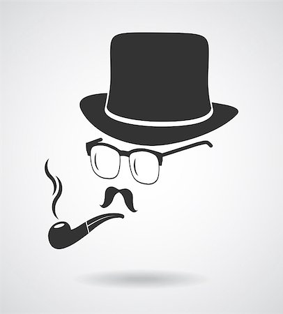 Smoking gentleman. Vintage design elements set like retro man (hats, eyeglasses, moustaches, pipe). Hipster fashion. Man style. Vector illustration. Stock Photo - Budget Royalty-Free & Subscription, Code: 400-07757853