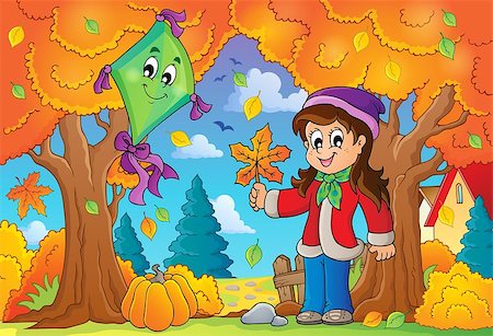 simsearch:400-07052410,k - Autumn theme with girl and kite - eps10 vector illustration. Stockbilder - Microstock & Abonnement, Bildnummer: 400-07757888