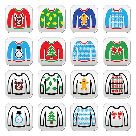 simsearch:400-07718917,k - Vector button set of jumper with Xmas decoration isolated on white Stock Photo - Budget Royalty-Free & Subscription, Code: 400-07757968