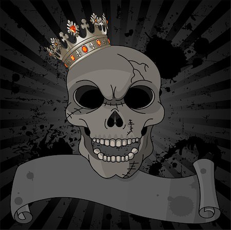 simsearch:400-08016415,k - Crowned skull on black dirty background with copy space Photographie de stock - Aubaine LD & Abonnement, Code: 400-07758017