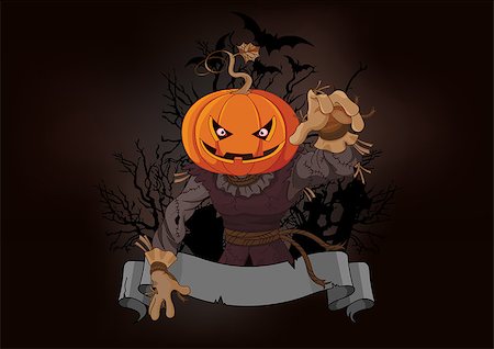 simsearch:400-05699469,k - Illustration of very scary scarecrow with a pumpkin head Stock Photo - Budget Royalty-Free & Subscription, Code: 400-07758019