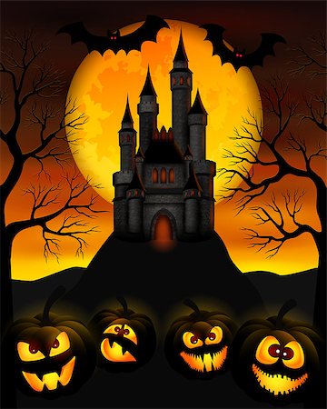 Vector illustration for Halloween with a castle on top of a mountain Stock Photo - Budget Royalty-Free & Subscription, Code: 400-07758076