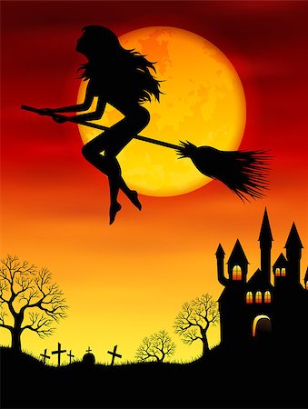 Vector illustration for Halloween with a witch flying on a broomstick Photographie de stock - Aubaine LD & Abonnement, Code: 400-07758120