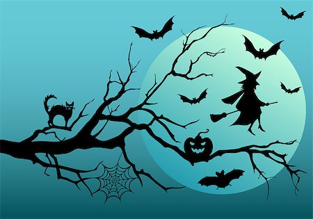 simsearch:400-09089375,k - Halloween night, flying bats and witch, vector illustartion Fotografie stock - Microstock e Abbonamento, Codice: 400-07758137