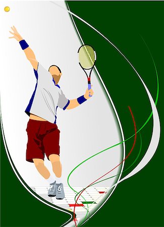 simsearch:400-05721851,k - Man Tennis player poster. Colored Vector illustration for designers Foto de stock - Super Valor sin royalties y Suscripción, Código: 400-07758214