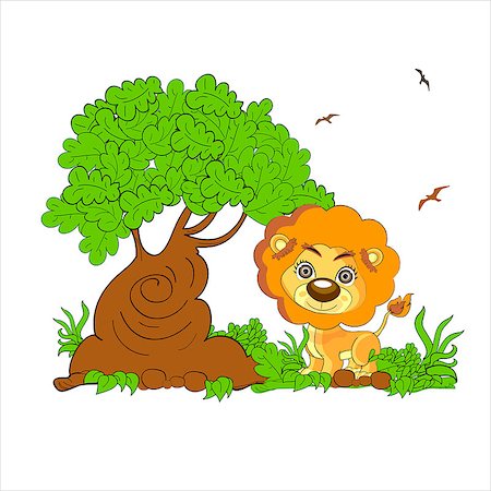 Illustration of a scary lion above the stump at the forest Stock Photo - Budget Royalty-Free & Subscription, Code: 400-07758615