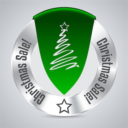 Christmas discount badge design with green ribbon Stockbilder - Microstock & Abonnement, Bildnummer: 400-07758632