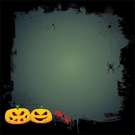 simsearch:400-04075629,k - Grunge Halloween background with pumpkins and hanging spider Stock Photo - Budget Royalty-Free & Subscription, Code: 400-07758659