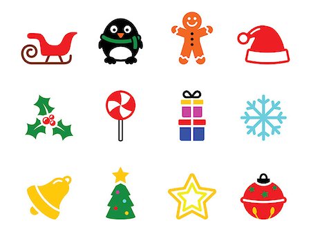 Xmas vector clean color icons set Stock Photo - Budget Royalty-Free & Subscription, Code: 400-07758687