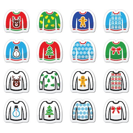 simsearch:400-07718917,k - Vector icon set of jumper with Xmas decoration isolated on white Stock Photo - Budget Royalty-Free & Subscription, Code: 400-07758805