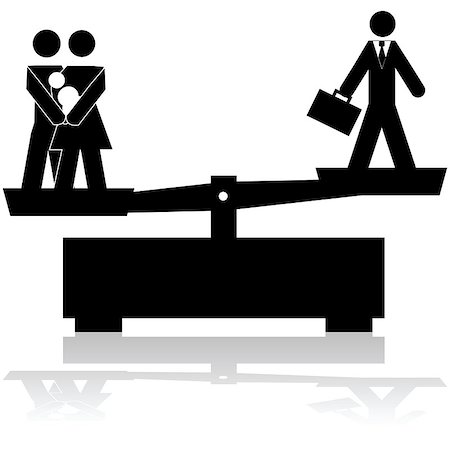 figura adesiva - Concept illustration showing a scale trying to balance a family and a businessman Foto de stock - Royalty-Free Super Valor e Assinatura, Número: 400-07758847