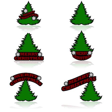 simsearch:400-06553976,k - Icon set showing a pine tree combined with different variations of the sentence Merry Christmas Foto de stock - Royalty-Free Super Valor e Assinatura, Número: 400-07758857