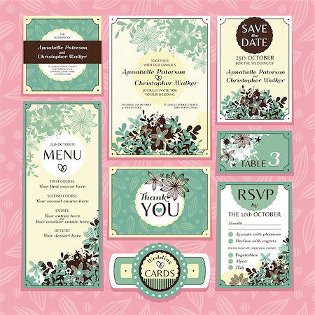 Set of floral wedding cards vector illustration Stock Photo - Budget Royalty-Free & Subscription, Code: 400-07759057