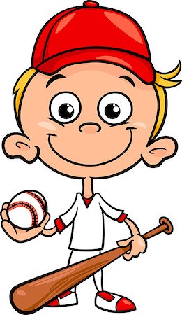 simsearch:400-09049816,k - Cartoon Illustration of Funny Boy Baseball Player with Bat and Ball Stock Photo - Budget Royalty-Free & Subscription, Code: 400-07759078