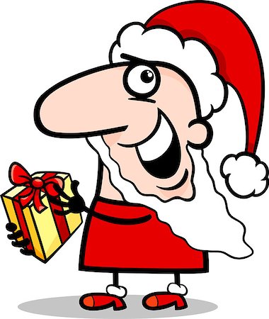 simsearch:400-07062650,k - Cartoon Illustration of Funny Santa Claus Character with Christmas Present Fotografie stock - Microstock e Abbonamento, Codice: 400-07759080