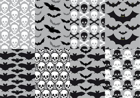 simsearch:400-06084708,k - Skulls and bats, Halloween seamless pattern, vector set Stock Photo - Budget Royalty-Free & Subscription, Code: 400-07759117