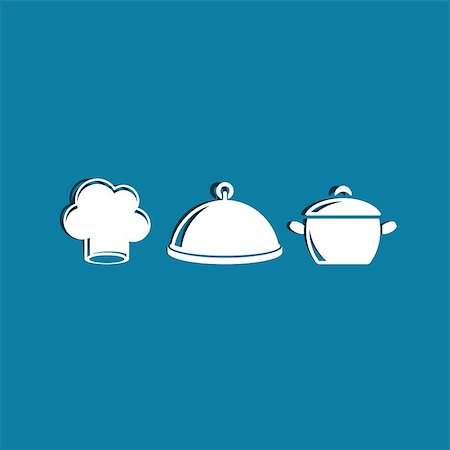 food equipment icon - White vector restaurant cooking icons on blue background Stock Photo - Budget Royalty-Free & Subscription, Code: 400-07759264