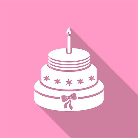 White birthday cake on pink background flat design Stock Photo - Budget Royalty-Free & Subscription, Code: 400-07759260