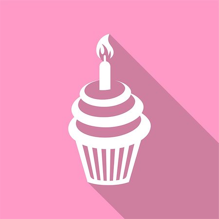 White birthday cupcake on pink background flat design Stock Photo - Budget Royalty-Free & Subscription, Code: 400-07759261