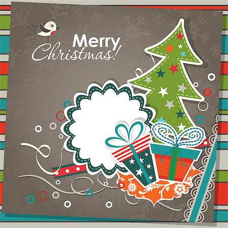 scrapbook cards christmas - Template Christmas greeting card,  vector illustration Photographie de stock - Aubaine LD & Abonnement, Code: 400-07759401