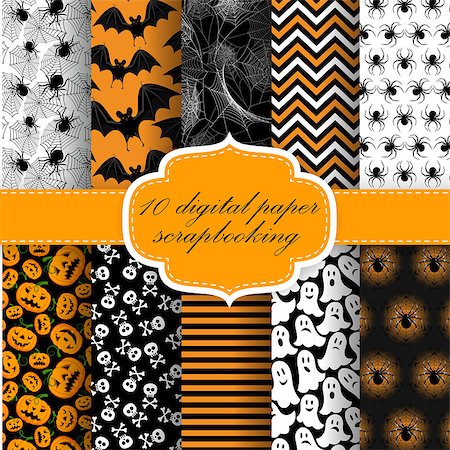 Vector Collection of Halloween Themed Seamless  Backgrounds. Halloween Digital Paper For Scrapbook. Stock Photo - Budget Royalty-Free & Subscription, Code: 400-07759610