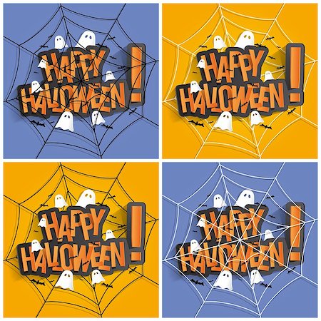 simsearch:400-08196096,k - Happy Halloween card With Bats And Ghosts On Orange Banners vector illustration Photographie de stock - Aubaine LD & Abonnement, Code: 400-07759771