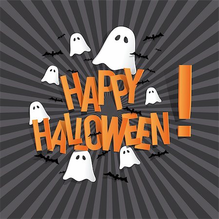 simsearch:400-08196096,k - Happy Halloween card With Bats And Ghosts On Orange Banners vector illustration Photographie de stock - Aubaine LD & Abonnement, Code: 400-07759772