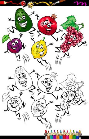simsearch:400-06866583,k - Coloring Book or Page Cartoon Illustration of Black and White Funny Jumping Fruits Set for Children Foto de stock - Super Valor sin royalties y Suscripción, Código: 400-07759814